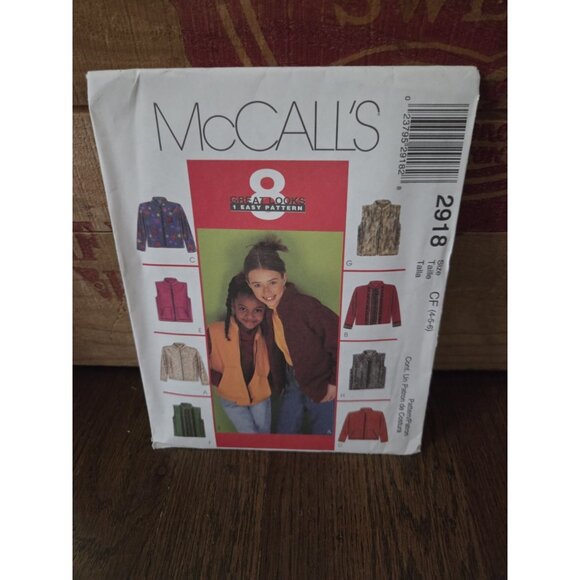 Vtg 2918 McCalls SEWING Pattern Girls Easy Fitting Jacket Vest 4-6 UNCUT - Picture 1 of 3